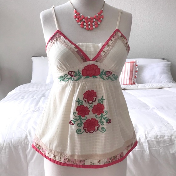 Pura Vida Embroidered Camisole Cotton Top Size Small - Picture 2 of 16